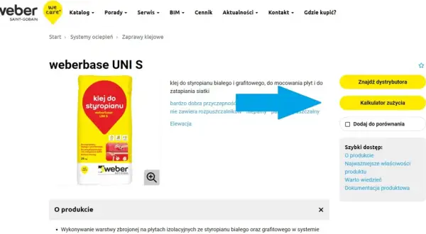 Kalkulator zużycia kleju do siatki na m2. Opis produktu weberbase UNI S, kleju do styropianu białego i grafitowego.