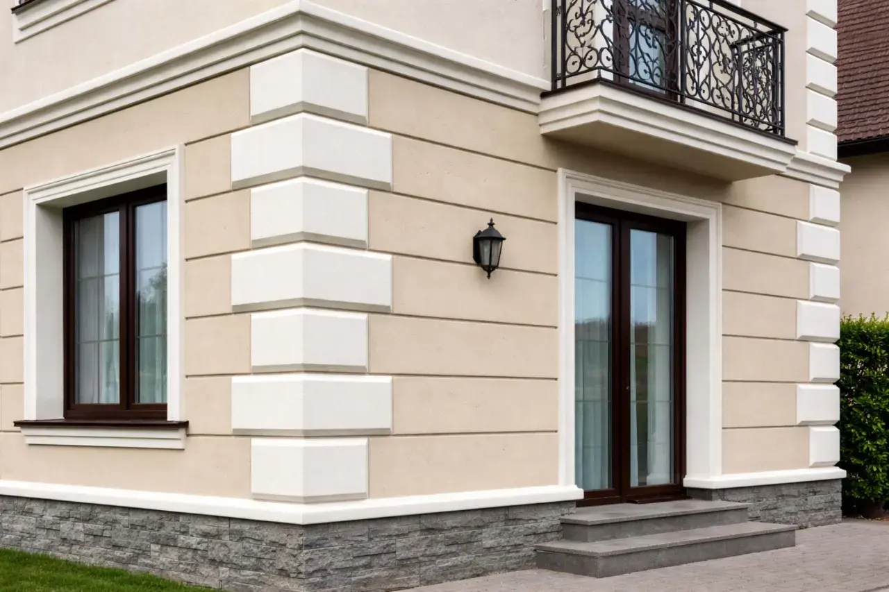 Eleganckie boniowanie elewacji podkreśla architekturę domu, dodając mu klasy i stylu.