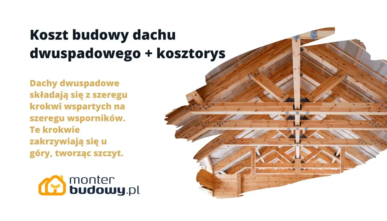 Szczegółowy koszt budowy dachu dwuspadowego 200m2. Widok drewnianej konstrukcji więźby dachowej.