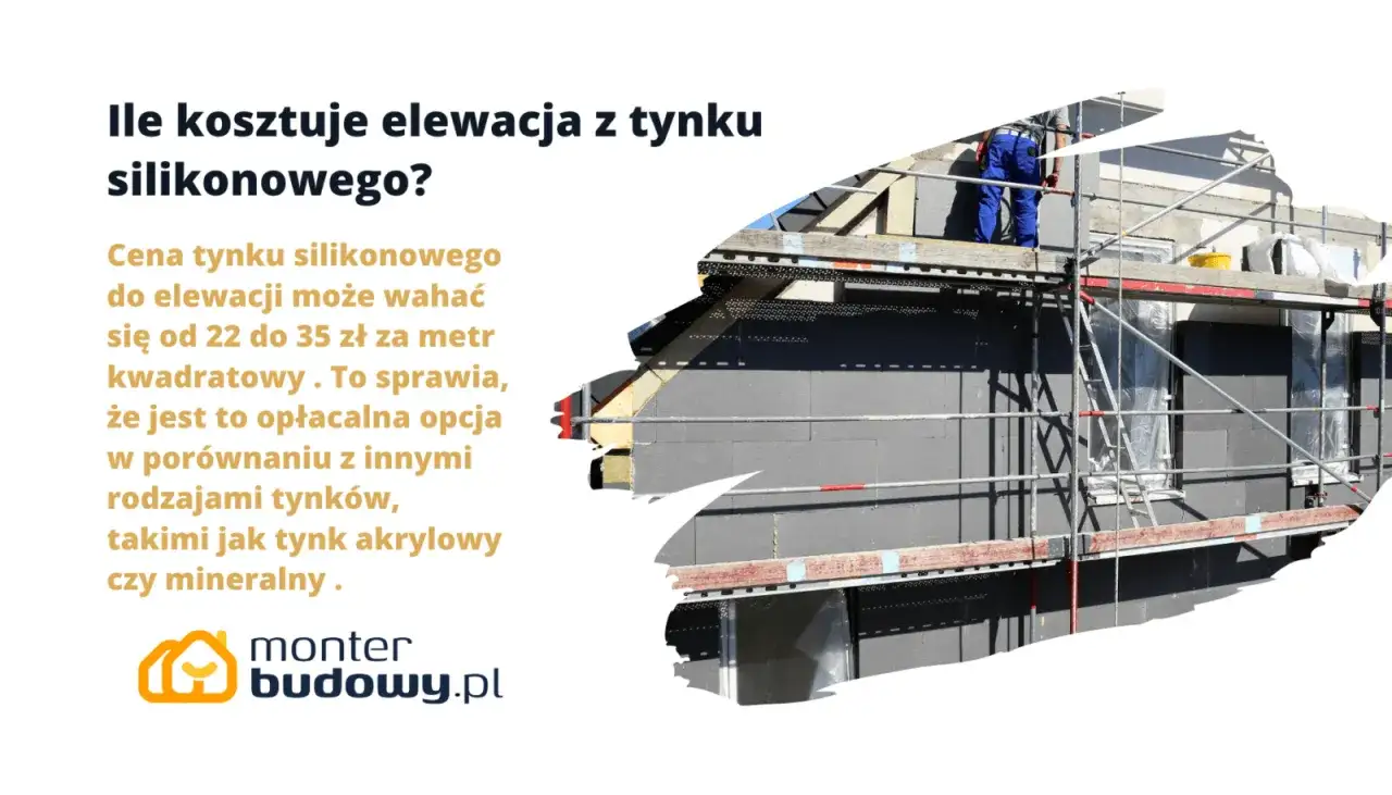 Tynk silikonowy cena za m2 robocizny: 22-35 zł. Elewacja w trakcie prac na rusztowaniach.